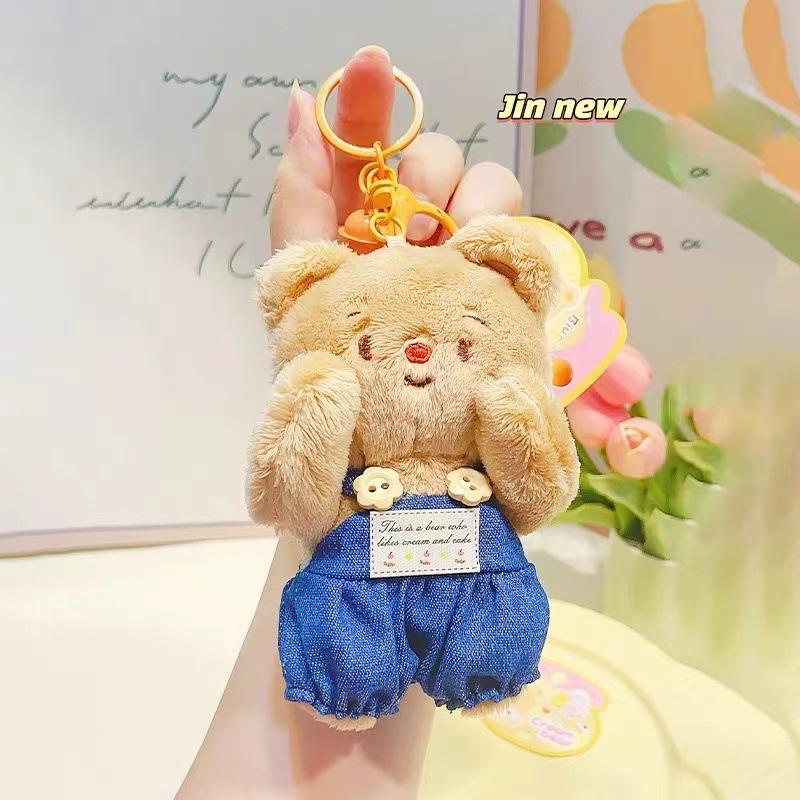 Denim Bear Suspender Plush Pendant Keychain Toy Decoration Accessories Gift