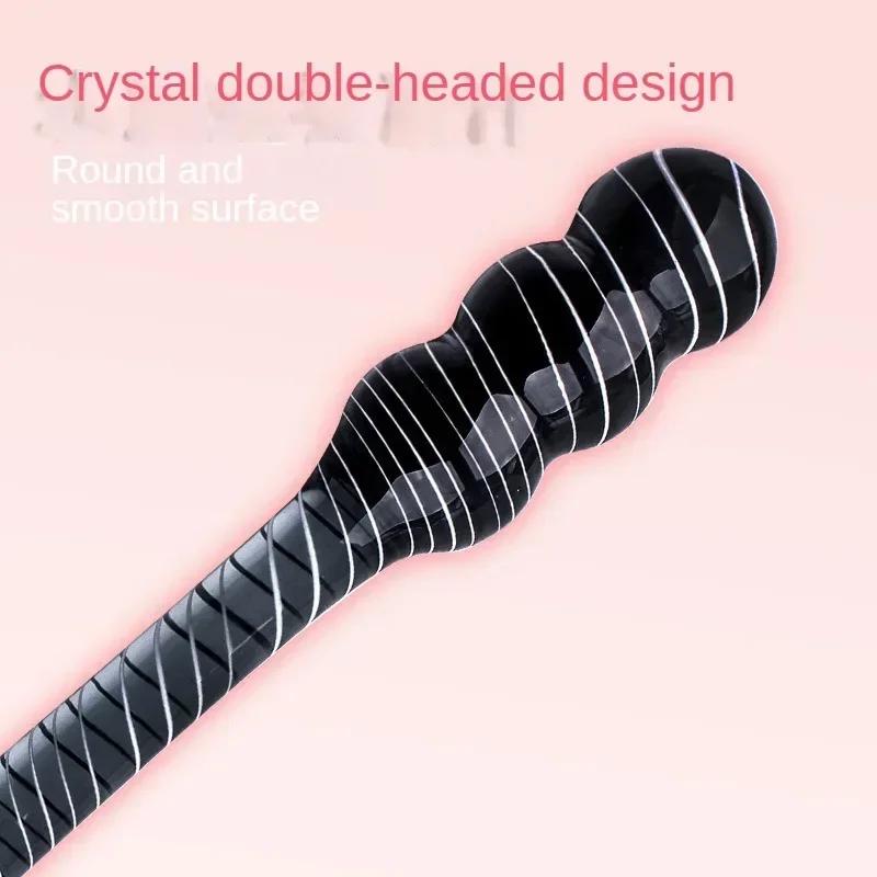 Black Crystal Glass Toys Dildo Anal Plug Gay Sex Toys Double Anal Beads For Men/Women Vaginal Anal Dilation Butt Plug