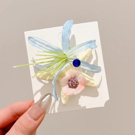 Hair Clip Blue Flowers Starfish Decoration Hair Pin Beach-themed Hair Barrette Tropical Hair Accessory Daily Wear