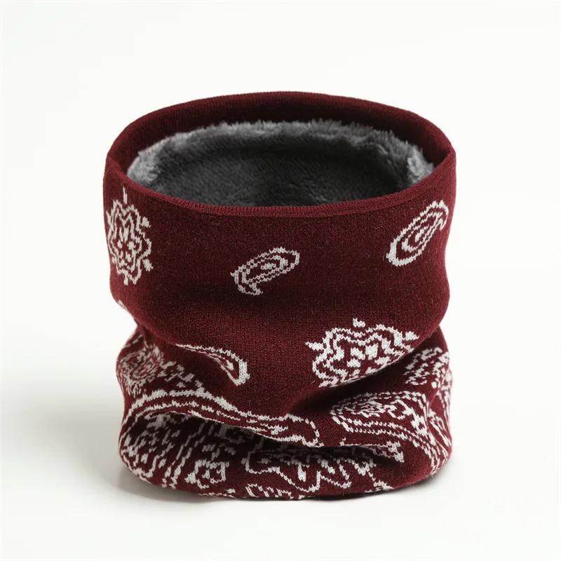 Autumn Winter Neckerchief Women Men Paisley New Warm Neck Set Knitted Fleecing Thick Scarf Soft Ring Neck Guard Bandana Hombre