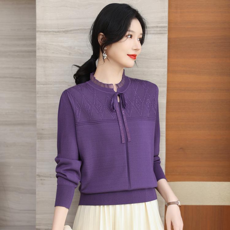 Fashionable Loose Lace Collar Base Shirt Thin Top Mother Spring Clothes New Fashionable Age-reducing Sweater for Women