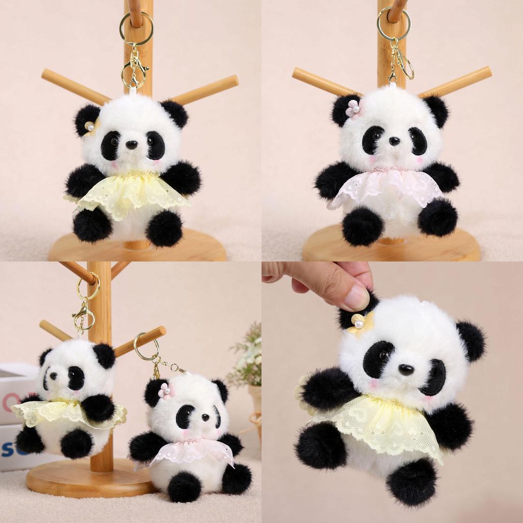 Cute Panda Fairy Plush Doll Keyring With Dresses And Floral Decor For Bag Decor