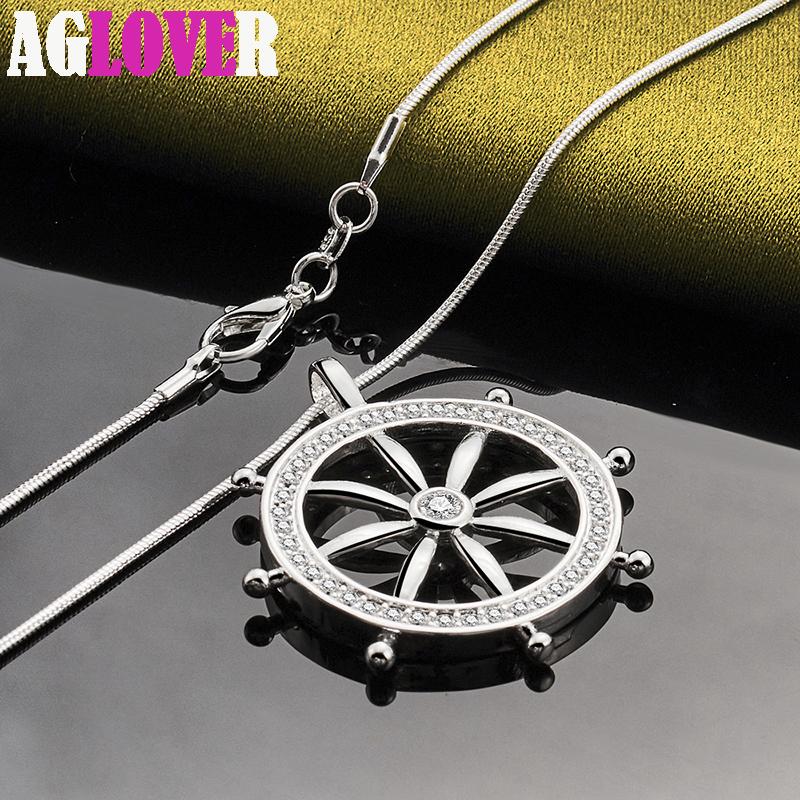 925 Sterling Silver AAA Zircon Round Pendant Necklace Jewelry