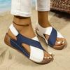 Spring and summer new flat-bottomed wedge heel fish mouth sandals women's color matching large-size muffin thick-soled hollow beach sandals