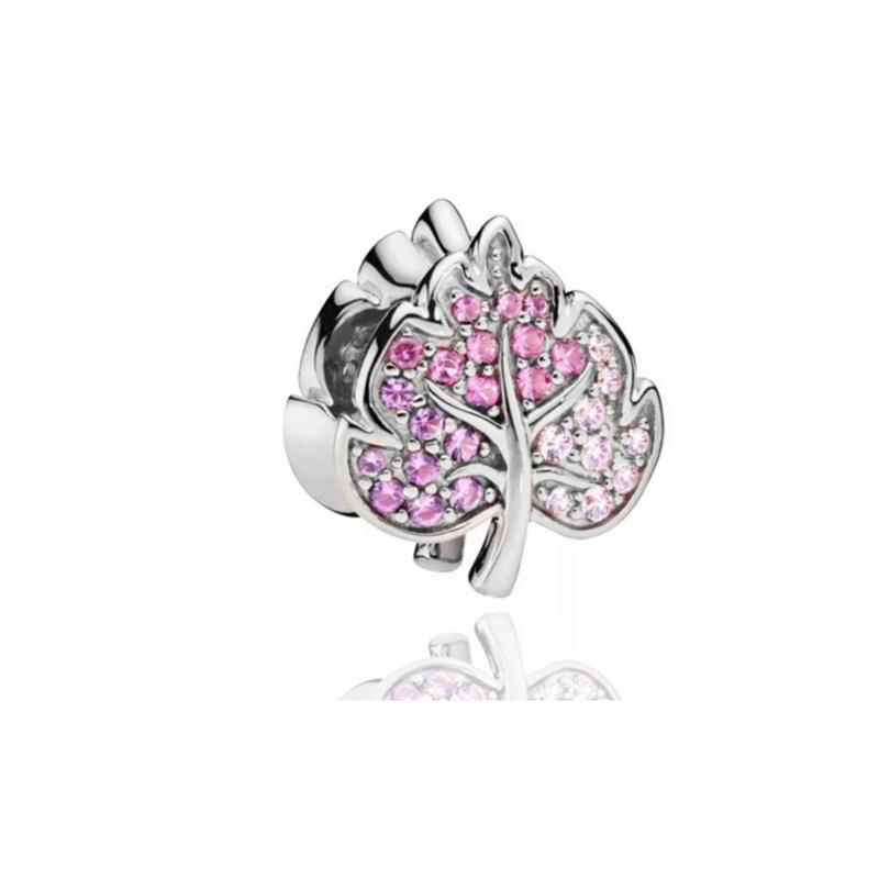 Pink Butterfly Cherry Blossom Flower Caterpillar Charm Enamel Bead fit Original Silver Bracelet Jewelry Accessories for Women