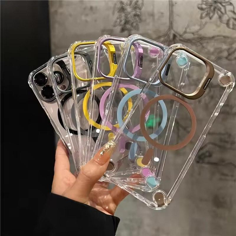Für iPhone 16 Pro Max Luxus-Objektivhalterständer Magsafe Magnetische transparente Telefonhülle für iPhone 12 13 14 15 Plus Schutzhülle