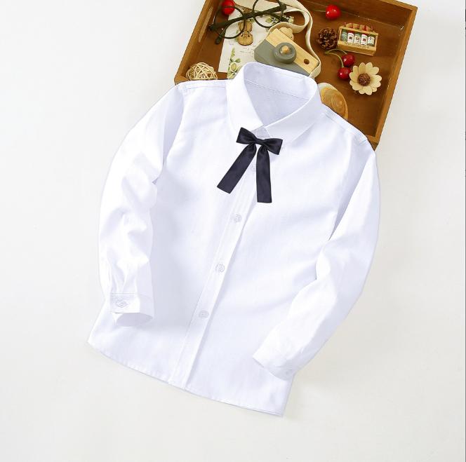 Cute Girls Bow Knot White Shirt Children's JK White Shirt Performance Clothes Middle Children's White Shirt Spring Autumn Short Sleeve Shirt
