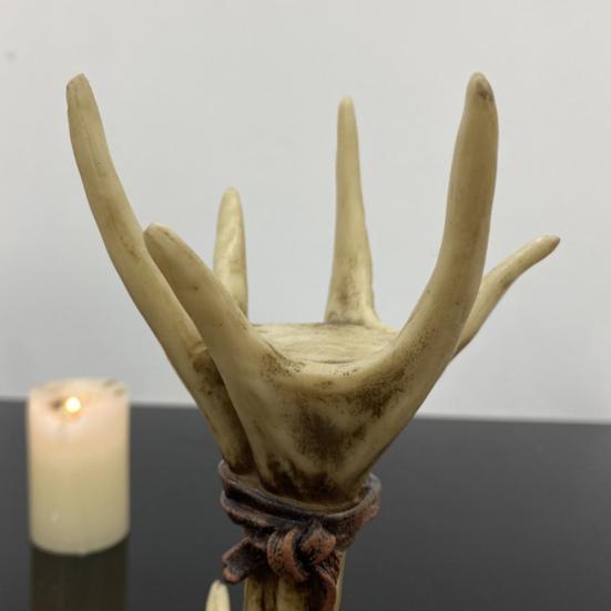 Deer Antler Candlestick Ornament Resin Crafted Artistic Design Figure Artisanal Candlestick Decor