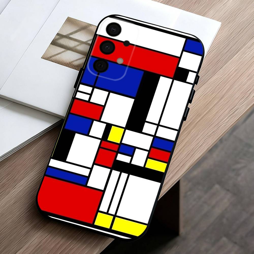 Grid T-TOPLBPCS M-Mondrian Phone Case For Samsung Galaxy A73,A72,A71,A70,A53,A52,A51,Soft Silicone Black Cover