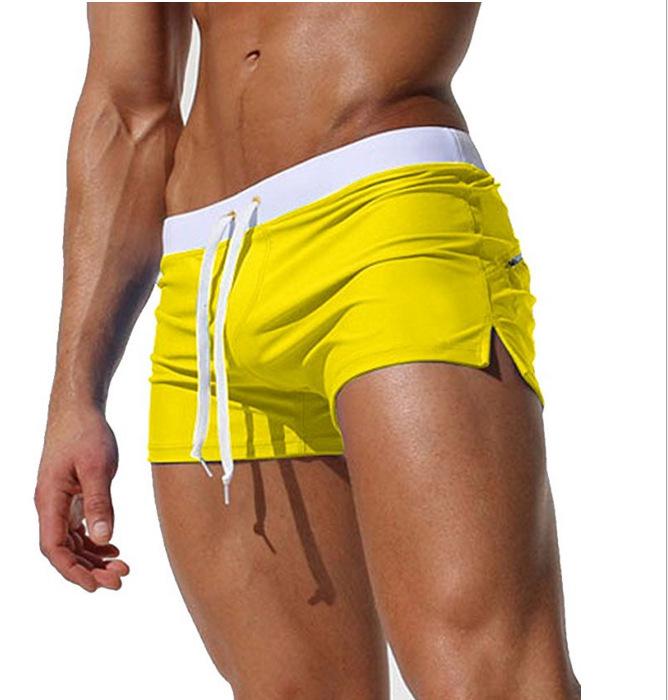 Men's Swimwear Low Waist Surfing Trunk Swim Short Sexy Personality Swimsuit Male Pocket Swimming Beach Board Short Men Bathing