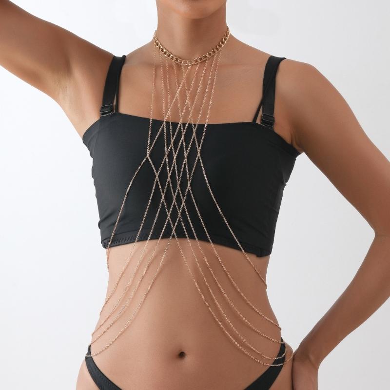 Elegante mehrschichtige Quasten Halskette Körperkette Halsband für Damen Mehrschichtige Halskette für Party/Club
