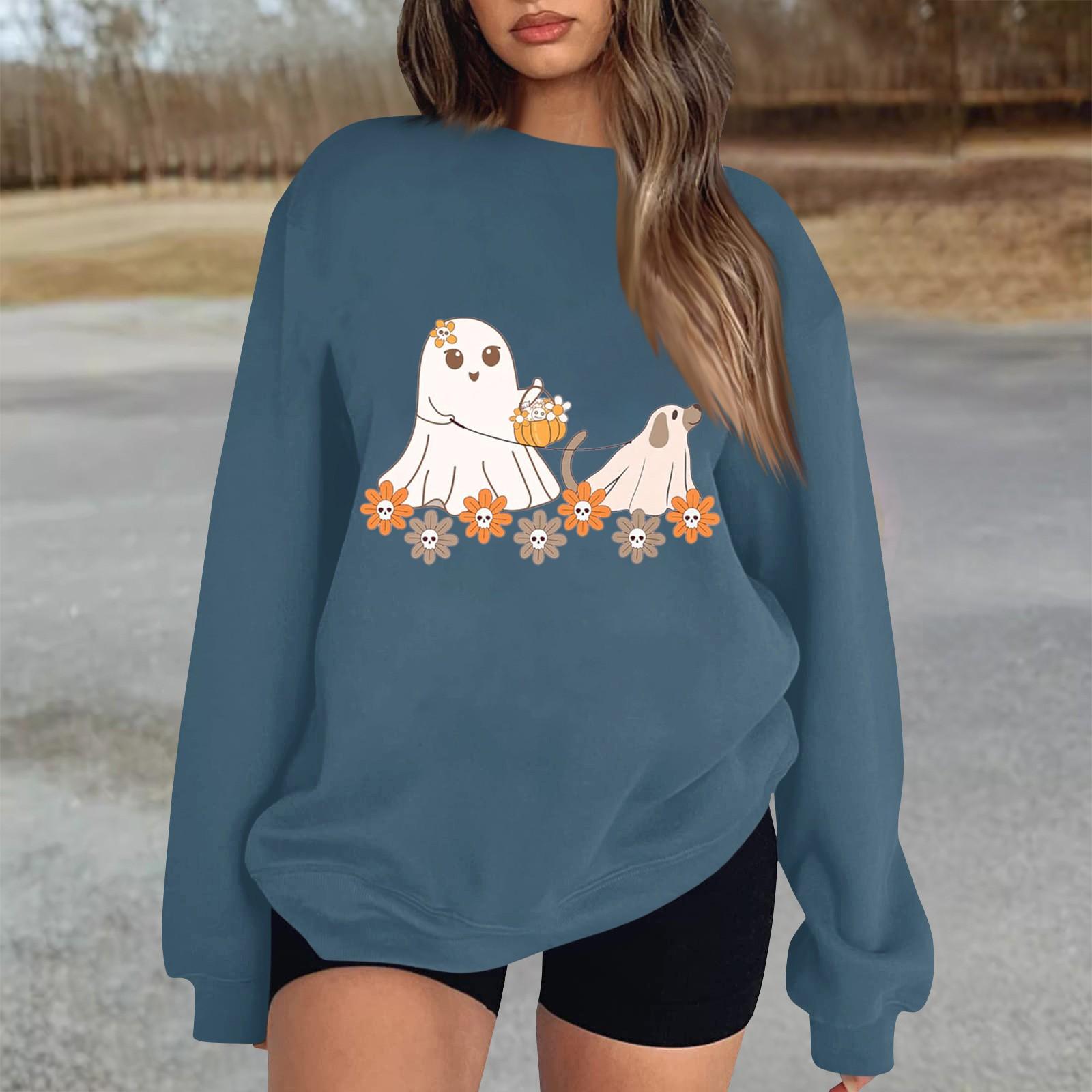 

Женский повседневный модный трикотажный спортивный топ с длинными рукавами, свободный крой, Хэллоуин XL