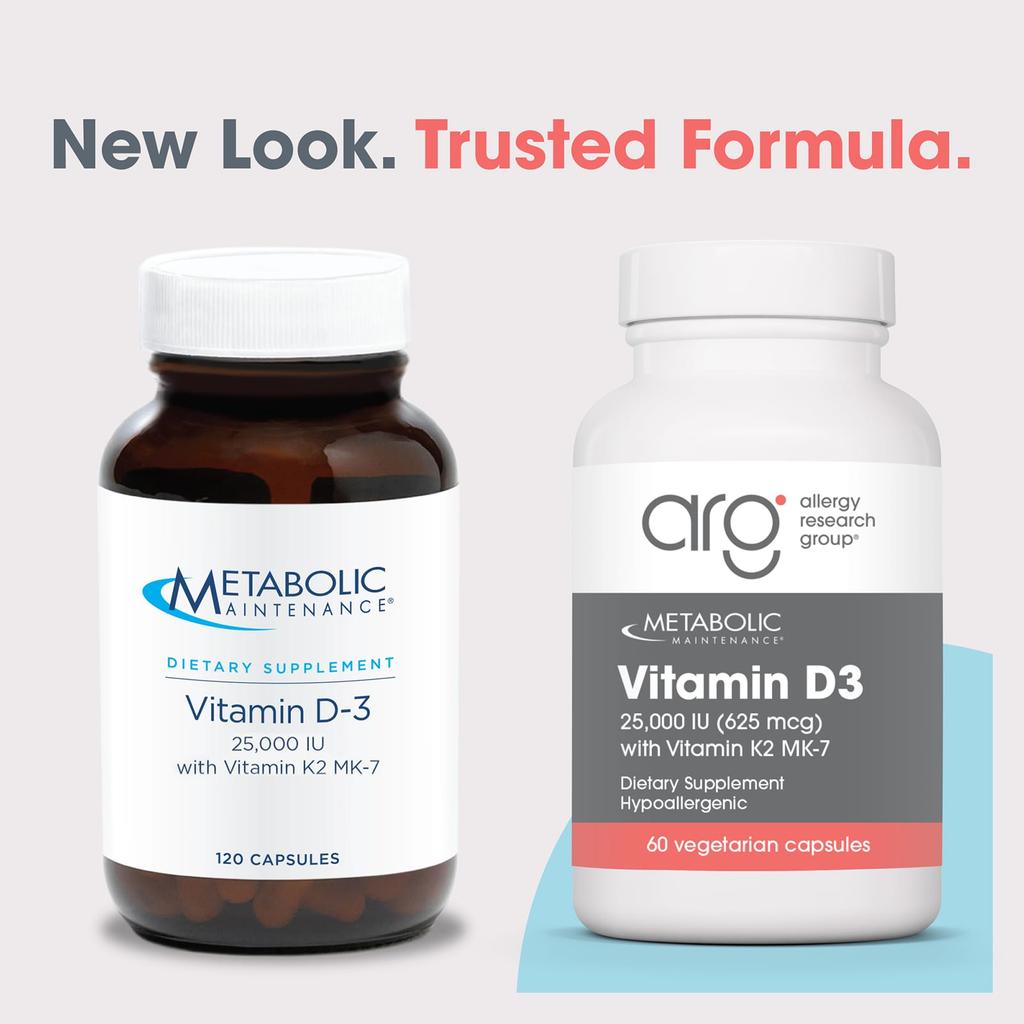 Vitamin D-3 with Vitamin K2 Mk-7, 25,000 Iu, 60 Capsules