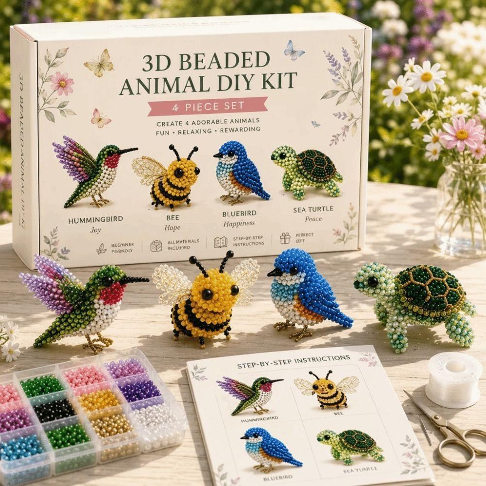 Animal Shape 3D Beaded Animal Kit Cute Design DIY Bead Craft Kit For Adults & Kids