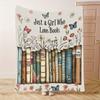 Spring Floral Book Lover Fleece Blanket, "Just a Girl Who Loves Books" Literary Throw Blanket, Soft Cozy for Reading Nooks