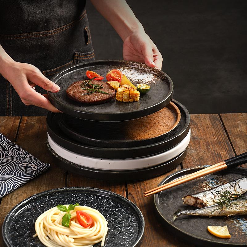 Creative Pasta Western Pizza Plates Ceramic Steak Plates Simple Stone Pattern Flat Tray Japanese Cuisine Home Restaurant Plate