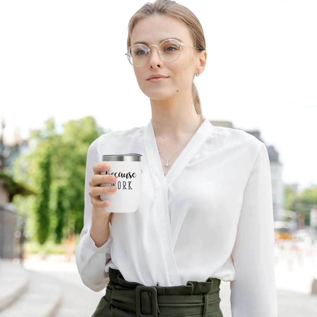 Qtencas Coworker Gifts, 4 Pack because WORK Stainless Steel Wine Tumbler, Christmas Gifts for Coworkers Office Staff Employees, Funny Office Gifts