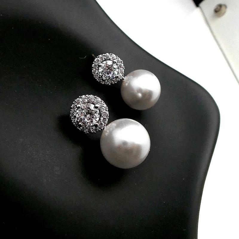 Halo Zircon Pearl Earrings Women's Jewelry
