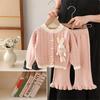 Girls Knit Set Dress With Large Lapel Sweater Cardigan Two Piece Outfit For Kids