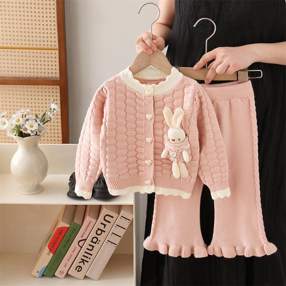 Girls Knit Set Dress With Large Lapel Sweater Cardigan Two Piece Outfit For Kids