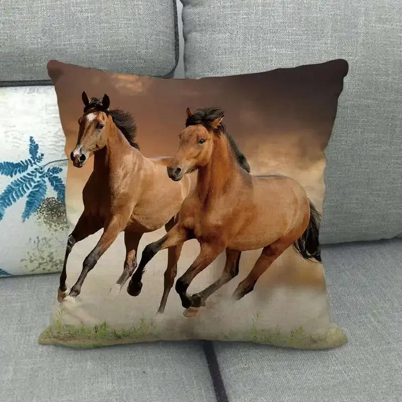 Horse Print Cushion Covers Home Decoration Animal Pillow Cases  Sofa Seat Chair Throw Pillows Linen Pillowslip Car Accessories