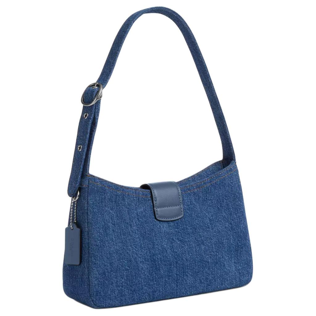 Coach Blue Denim Hobo Shoulder Bag with Signature Logo Turnlock & Silver Hardware for Daily Use