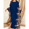 Ramadan-Kaftan mit Blumendruck und Rundhalsausschnitt, elegantes Maxikleid mit Fledermausärmeln und Schlitz, Damenbekleidung