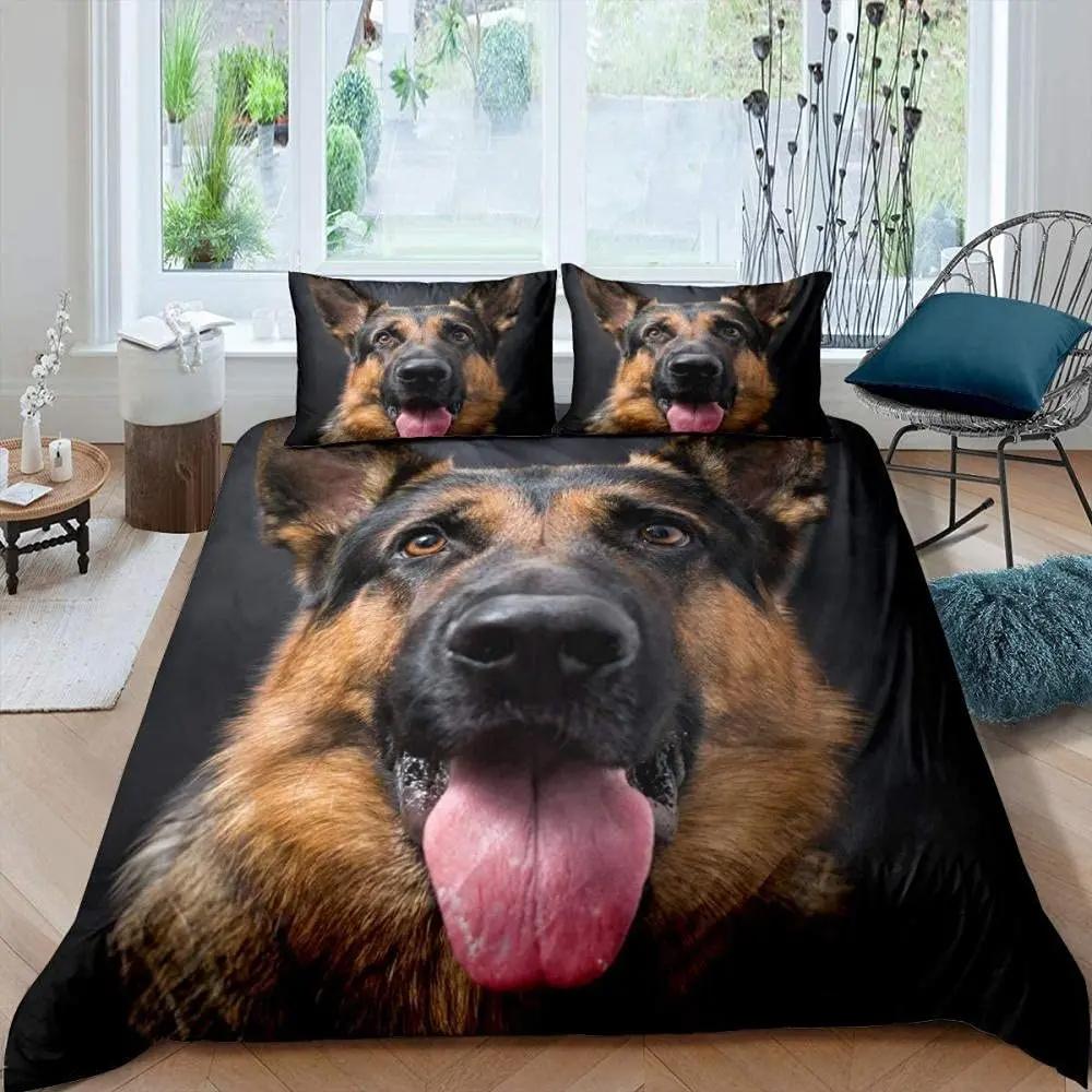 German Shepherd Duvet Cover Set 3D German Shepherd Puppy Print Bedding Set For Boys Girls Pet Animal Theme Comforter Cover