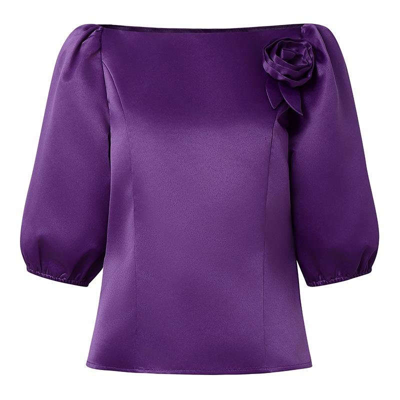 ZANZEA Women Casual Off Shoulder 3/4 Sleeve Satin Blouse