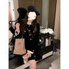 Velvet dress women's long-sleeved small black dress new single-breasted design waist and thin temperament