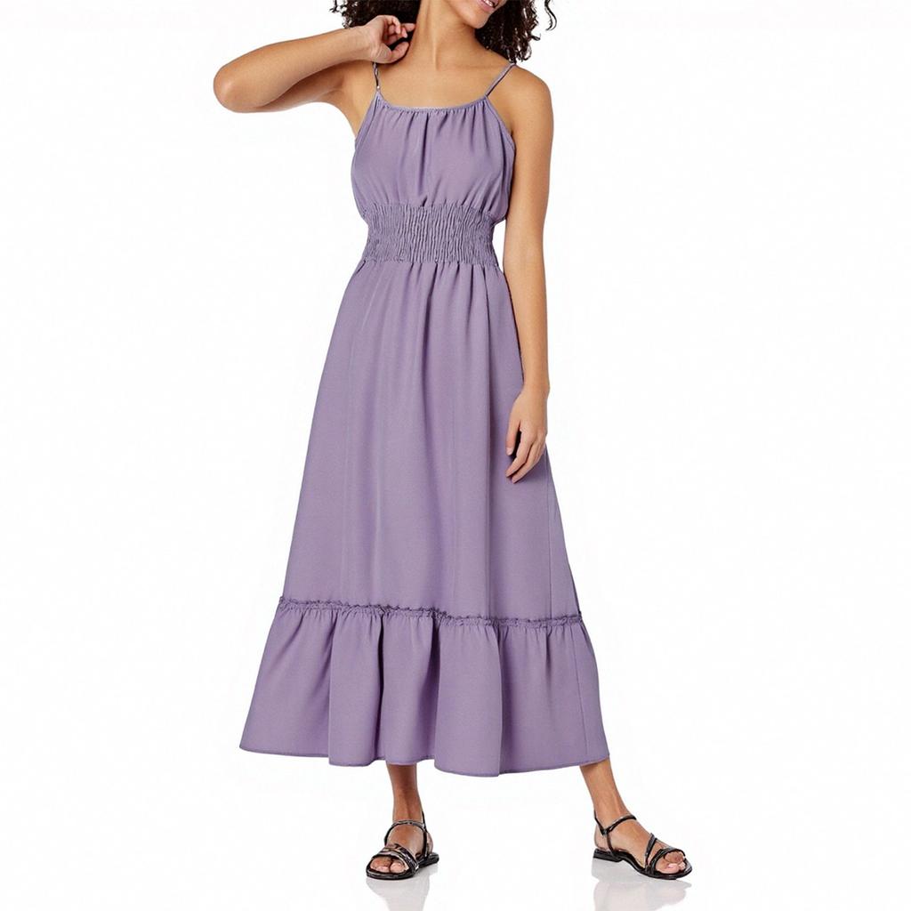 Dámské letní maxi šaty bez rukávů květinový špagetový pásek Smocked Boho Beach dlouhé šaty plážové oblečení na dovolenou