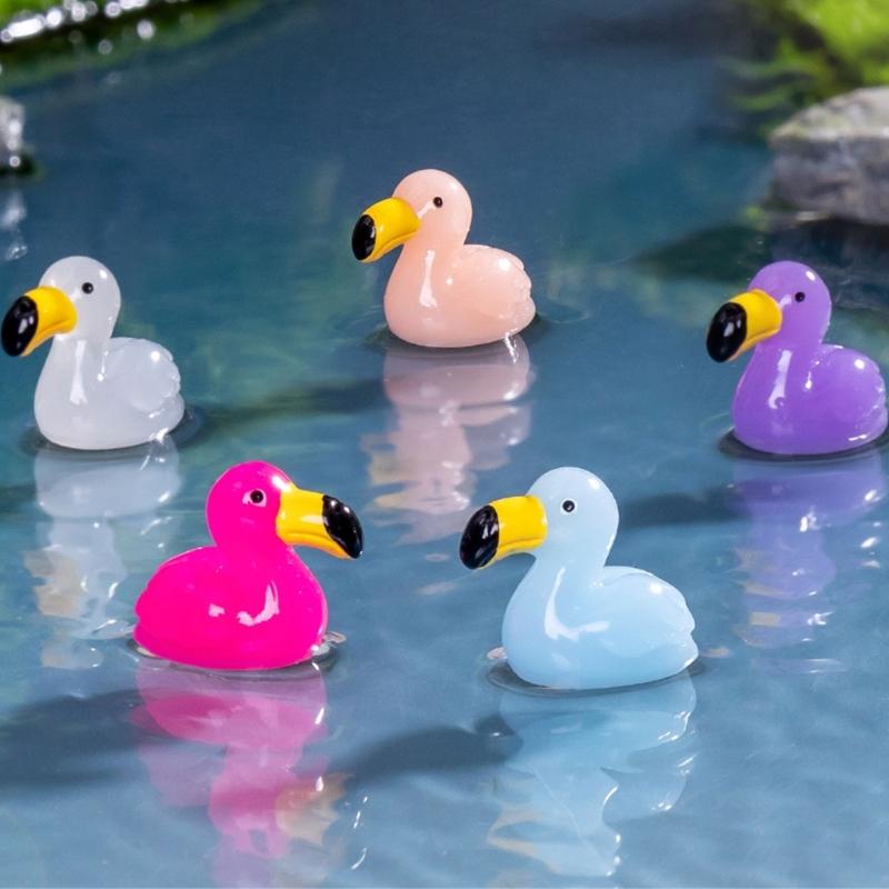 Pack of 10 Small Flamingo Duck Figurines Colorful Resins Miniature Figures Toy for Garden Landscape and Fishtank Decors