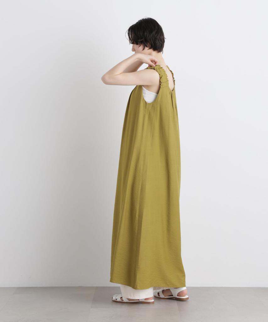 Gathered Sleeve Flare Size F [Nano Universe] Dress, Women's, 140, Green, 673-6119324