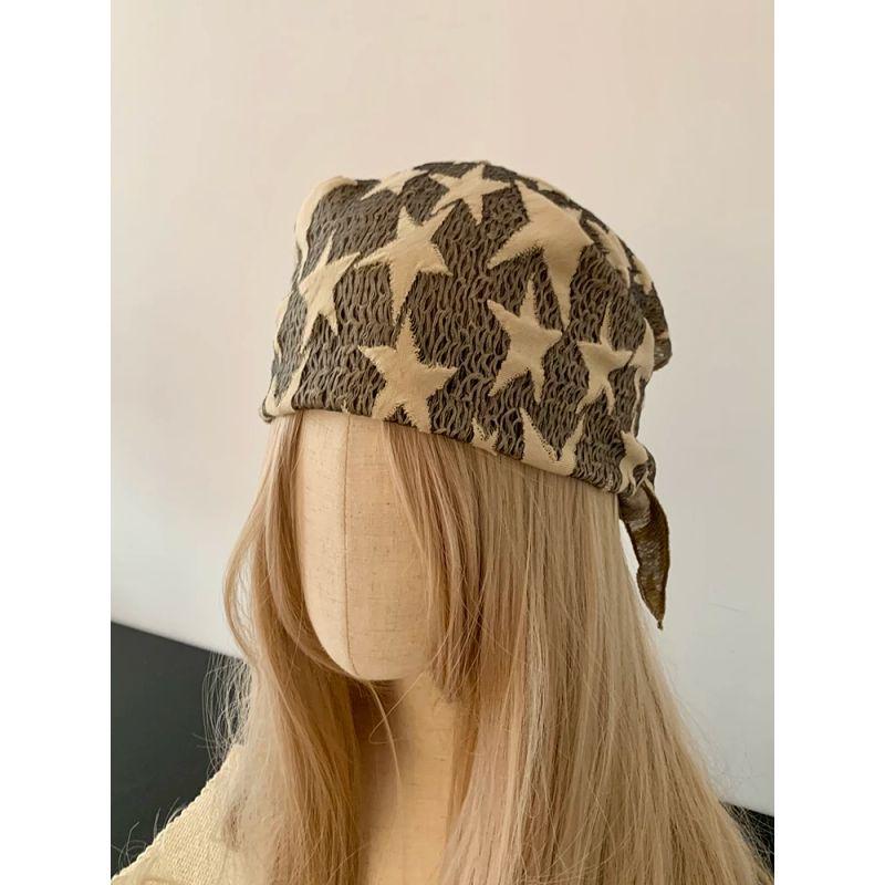 Wasteland-Inspired Y2K Lucky Star Bandana: Spicy Girl Subculture Silk Scarf for Women, Street Hip-Hop Style