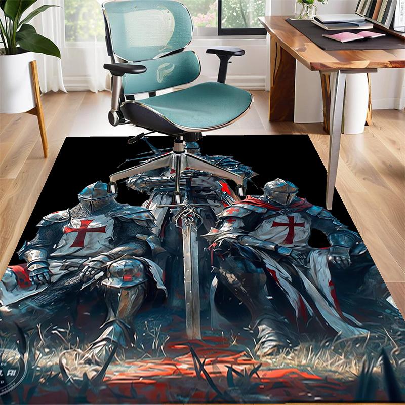 Kreuzritter Ritter Polyester Teppich, Weiche Indoor Matte für Bürostuhl, Wohnzimmer, Schreibtisch - Dekoratives Home Office Teppich Design