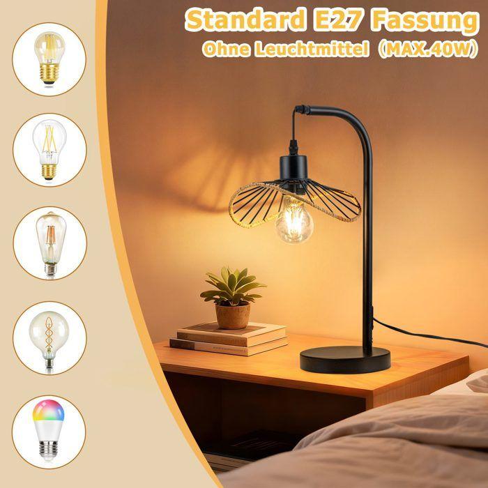 Lampe de table - NETTLIFE - Style industriel - Noir - Douille E27 - Métal