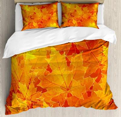 Fall Duvet Cover Seasonal Maple Tree Leaves Botanical Foliage Vibrant Floral Forest Image Decorative 3 Piece Bedding for Women
