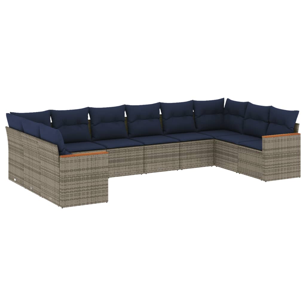 10 Piece Garden Sofa Set with Cushions Gray Poly Rattan