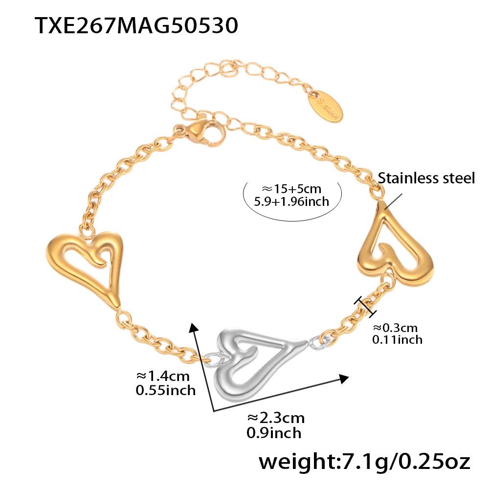 Two-tone Heart Chain Necklaces Bracelets For Women 18k Gold Plated No Tarnish Women's Stainless Steel Necklace Matching Bracelet