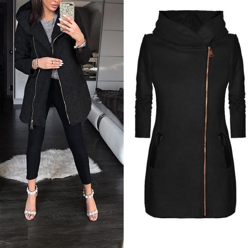 Stylish Women's Autumn Winter Zip Hooded Coat Jacket With Long Sleeve Design For All Occasions