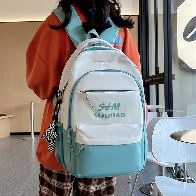 Schoolbag Middle and High School Students Backpack 1011 New Large-capacity Letter Printing Korean Version Contrasting Color Backpack College Backpack