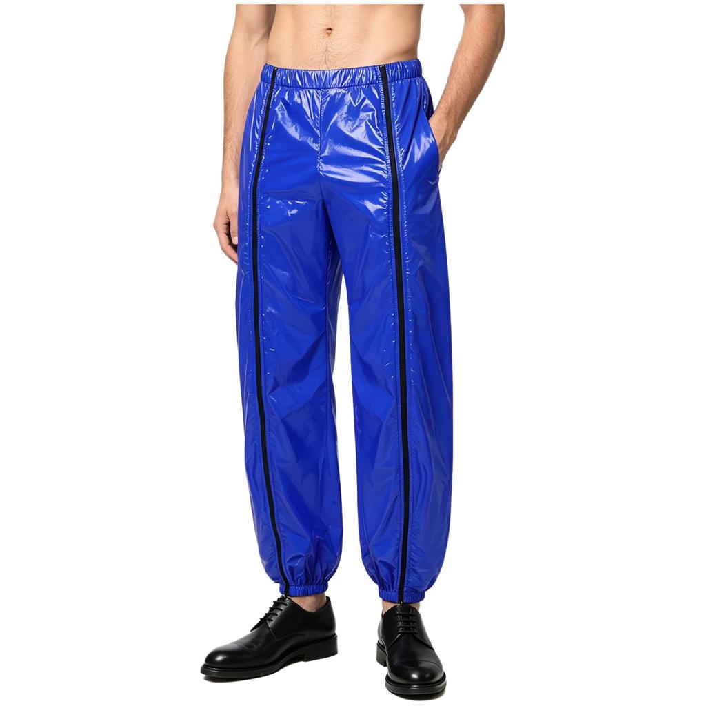 Pantaloni da Uomo in Vinile Impermeabili Riutilizzabili Vita Elasticizzata Tasche Laterali Zip a Doppio Cursore Pantaloni