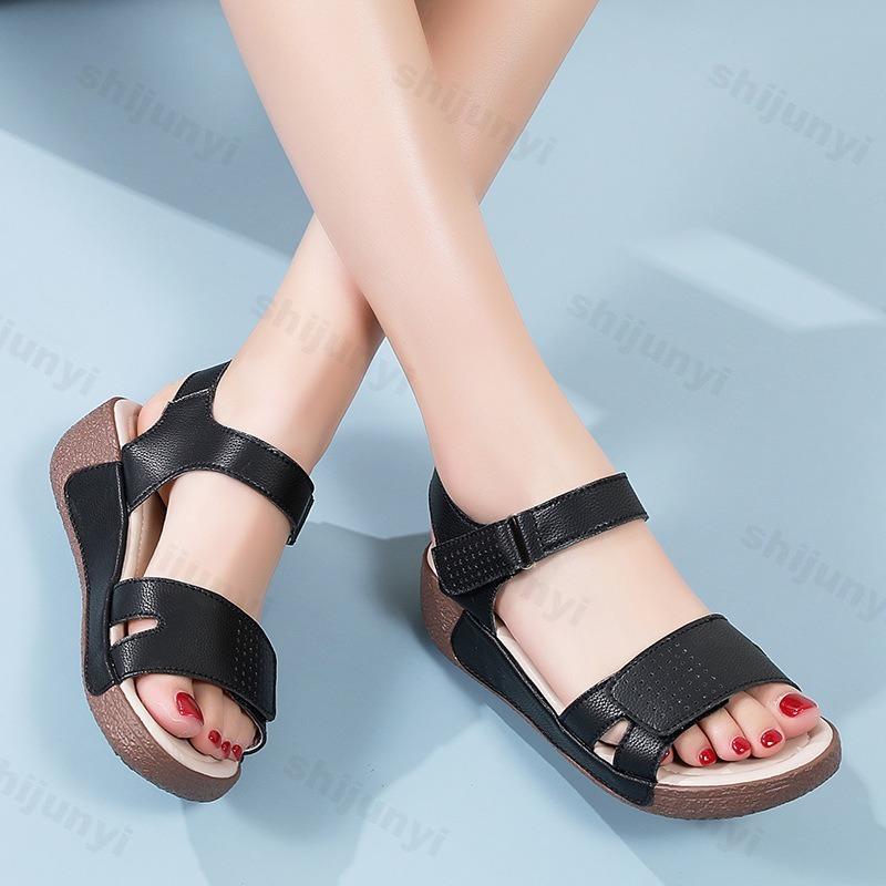 Mode Damen Sandalen Peep Toe 2025 Sommer PU Leder Pantoletten Mode Rutschfest Lässig Outdoor Strandschuhe Damenschuhe Übergröße 35-41