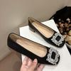 Rhinestone square buckle shallow mouth single shoes women's spring new versatile skirt soft-soled Doudou shoes