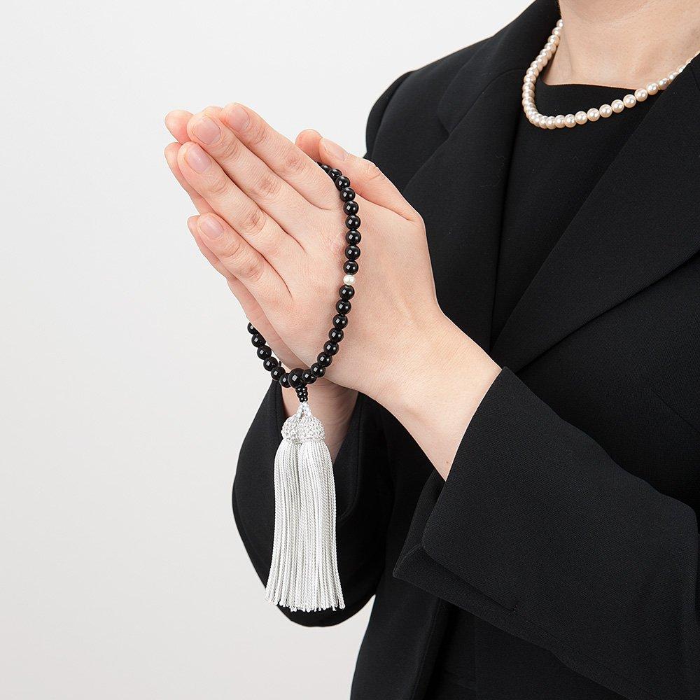 Buddhist Altar Shop Takita Shoten Prayer Beads for Black 2 Heavenly Freshwater 7mm Pure Silk Tassel with Bead Bag Kyoto Prayer Beads for All