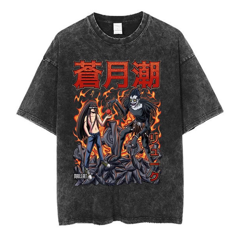 Anime Death Note Vintage Washed T Shirt Manga Yagami Light Misa Amane Graphic Tshirt Male Women Fashion Cotton Casual T Shirts