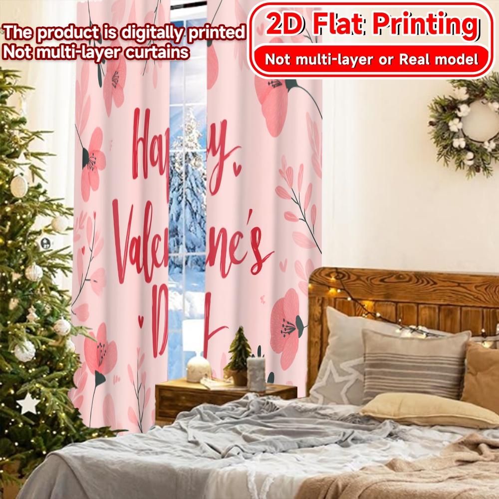 2D Flat Printing  2pcs Floral Valentines Popular Minimalist Curtains Semi-Sheer Curtains Thermal Insulation   and Room Darkening