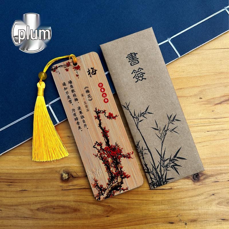 Chinese Style Bookmark: Creative Nan Bamboo with Plum, Orchid, Bamboo, Chrysanthemum Tassel – Inspirational Gift for Teachers