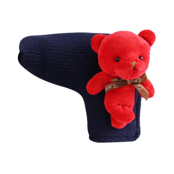 Niedlicher Bär Gestrickte Golfschlägerhaube für Putter Blade Golf Putter Schutz Rot Blau Weiß