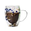Dry Flowers Double Wall Glass Cup With Handle 350ml Double Layered Mugs Coffee Cups Heat Resistant Milk Mug Kitchen Supplies